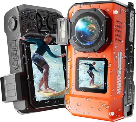Appareil Photo 8K Maxmango Étanche 33ft 64G Double Écran Orange