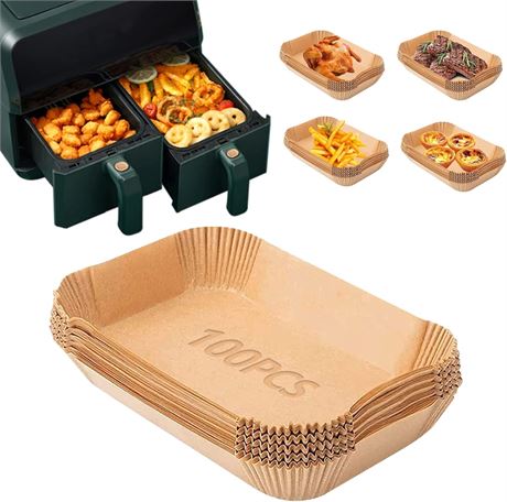 100 Air Fryer Liners for Ninja Dual Air Fryer, Rectangle 8.6x5.5" Accessories