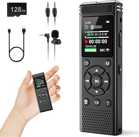 136GB Voice Recorder with Playback, 9000 Hours, VA, A-B Repeat, MP3 Player