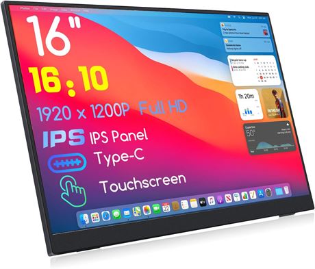 Touchscreen Portable Monitor 16-Inch FHD 1920x1200 USB-C HDMI HDR IPS