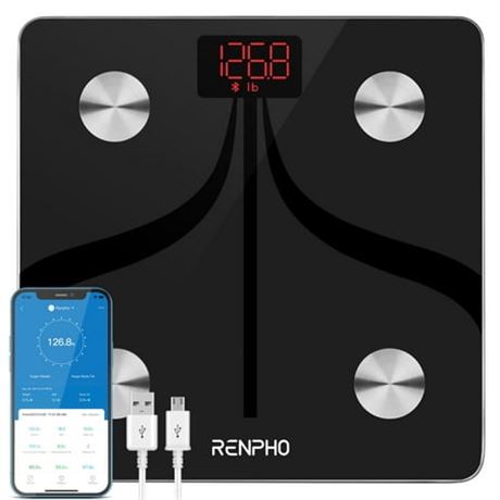 RENPHO USB Rechargeable Smart Scale, Body Fat, BMI, 396 lbs, Black