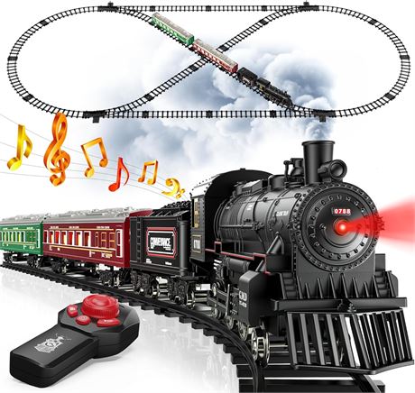 Hot Bee Train Set with Remote, Luxury Track, Glowing Cars, Smoke & Sound