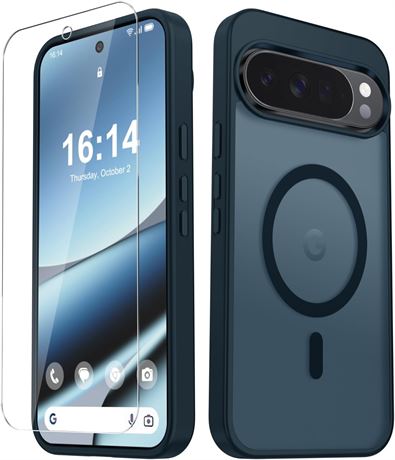 Google Pixel 10/10 Pro Case, Matte Magnetic Cover, MagSafe, Navy Blue