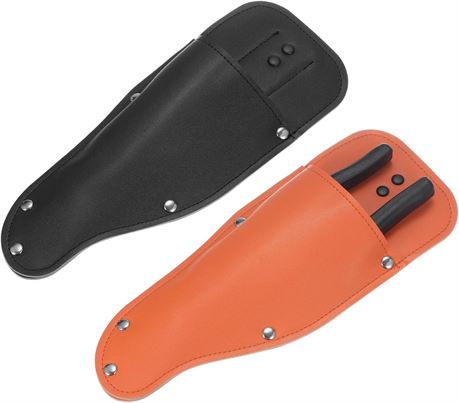 2-Pack Leather Garden Pruner Sheath Belt Holder for Shears Scissors Black/Orange