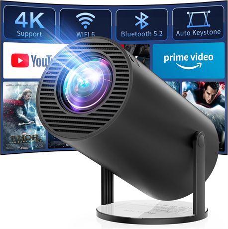 CLOKOWE 4K Mini Projector WiFi Bluetooth Built-in Apps Auto Keystone