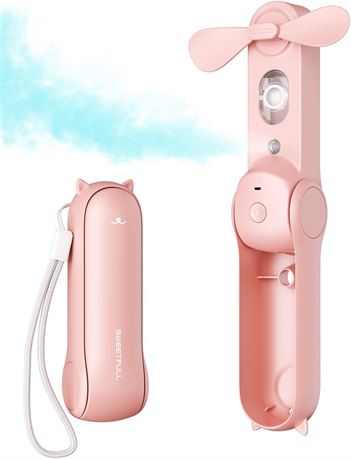 SWEETFULL Misting Fan Portable, Handheld Spray Fan, Rechargeable, Pink