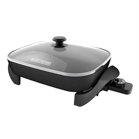 Black+Decker Glass/Stainless Electric Skillet, Black/Silver