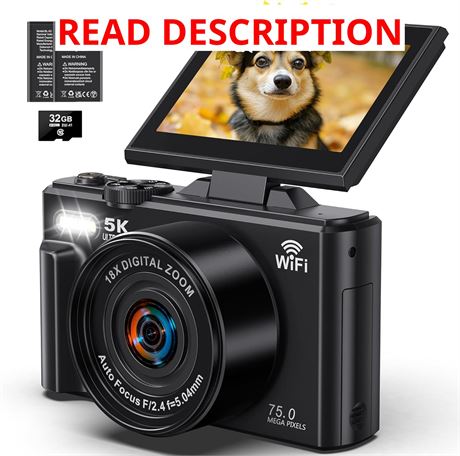 Appareil Photo Numérique 5K WiFi 75MP Zoom 18x Écran Repliable Vlog