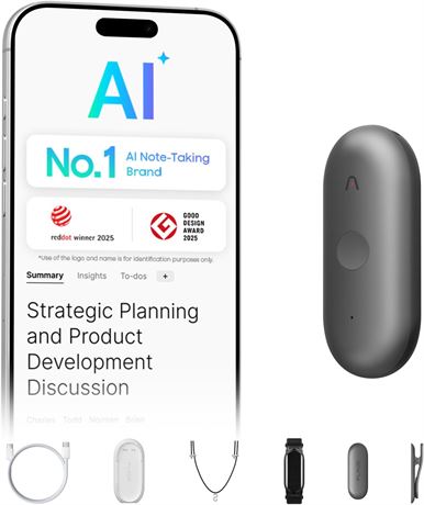 Plaud NotePin S AI Voice Recorder, Wearable Notetaker, 64GB, 112 Languages