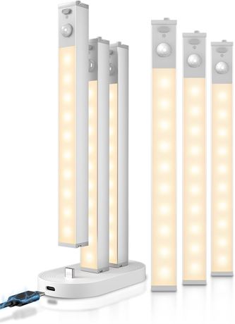 6-Pack LED Under-Cabinet Lights, Wireless with Charging Station, 7" Sensor