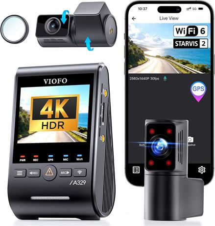 VIOFO A329S 4K 3-Channel Dash Cam, Front Cabin Rear STARVIS 2 Sensors, WiFi 6