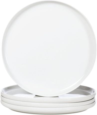 WishDeco Set of 4 White Ceramic Serving Plates, 26.7cm, Microwave Safe