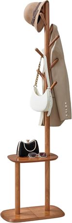 VASAGLE Coat Rack, 67.2 Inch Tall, Caramel Brown