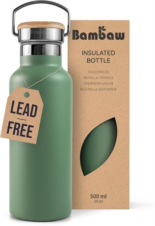Bambaw 16oz Insulated Stainless Water Bottle with Handle Sage Green