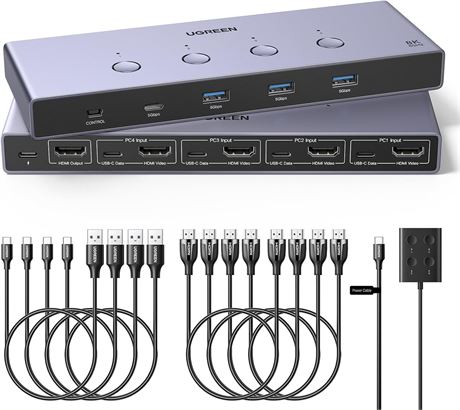 UGREEN Commutateur KVM HDMI 4 PC, 1 moniteur, 8K@60Hz, 4 USB clavier/souris