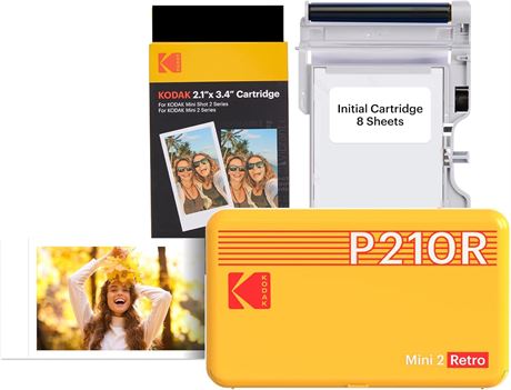 KODAK Mini 2 Retro 4PASS Photo Printer (2.1x3.4) + 30-Sheet Bundle, White