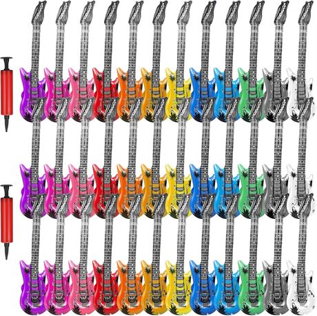 24Pcs Inflatable Guitar Prop, Blow-Up Party Accessory, 36-Inch, 12 Colors