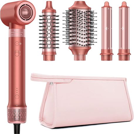 HITTIONA 5-in-1 Professional Hair Styler, 1500W, Red Coral, with Bag