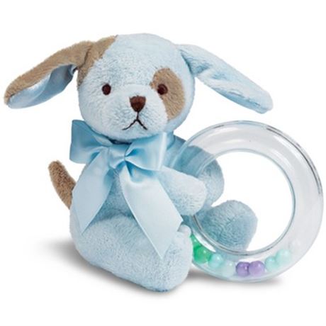 Bearington Baby Waggles Blue Puppy Plush Rattle Toy, 5"