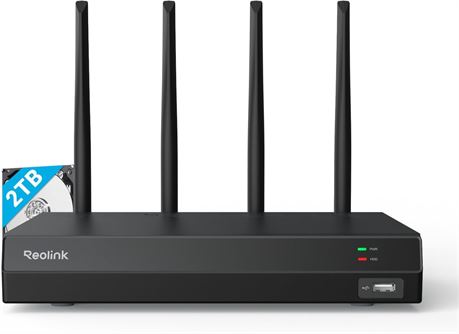 REOLINK 4K 16CH WiFi NVR with WiFi 6, 2TB HDD, 16MP/12MP/8MP/5MP/4MP RLN12W