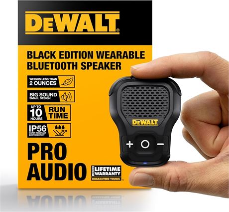 DEWALT Wearable Bluetooth Speaker Clip-On, Water-Resistant with Built-in Mic