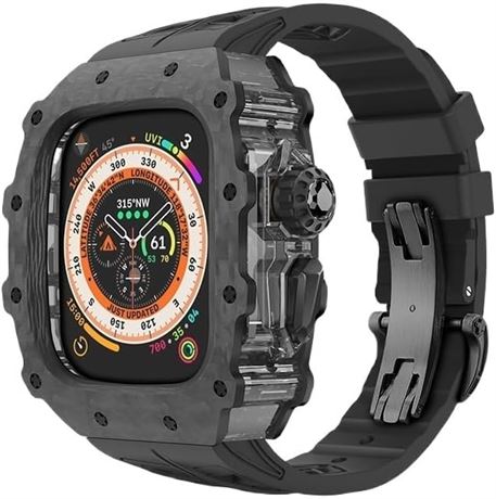 Carbon Fiber Apple Watch Case Mod Kit 49mm Ultra2/Ultra Fluoro Rubber Strap