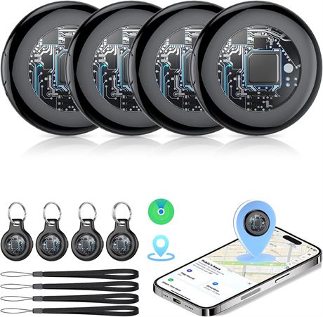 Tukio 4-Pack Bluetooth Tracker, MFi Certified, Find My, Replaceable Battery