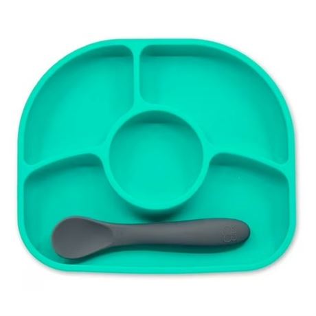 bbl v - Y mi   Baby Plate and Spoon Set, Silicone, Aqua