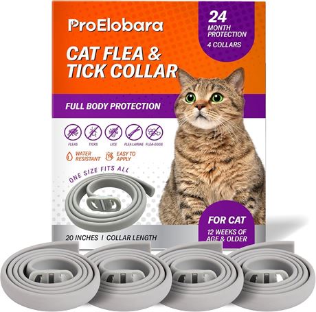 Flea & Tick Prevention Collars for Cats Waterproof Adjustable 4 Pack