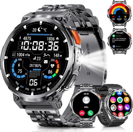 Montre intelligente militaire 4.7cm, Bluetooth Call, 730mAh, 114 Sports Modes