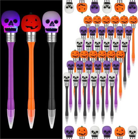 Harloon 60 stylos LED Halloween, citrouille, crâne, encre noire