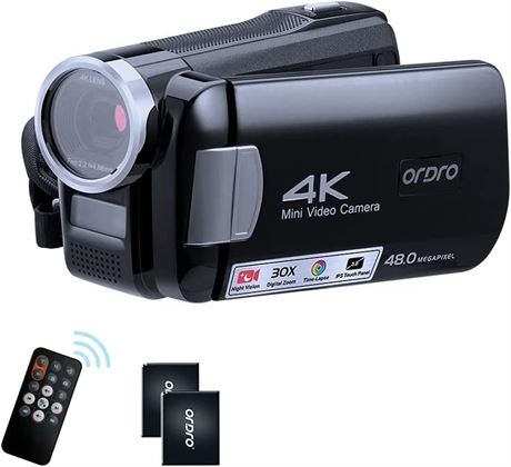 Ordro 4K Video Camcorder IR Night Vision, 3.0 Inch IPS, 30X Zoom, YouTube