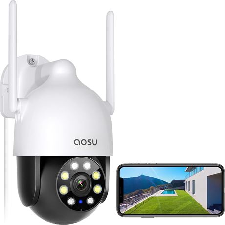 AOSU 2K Outdoor Security Camera 360 Pan Tilt Motion Tracking Color Night