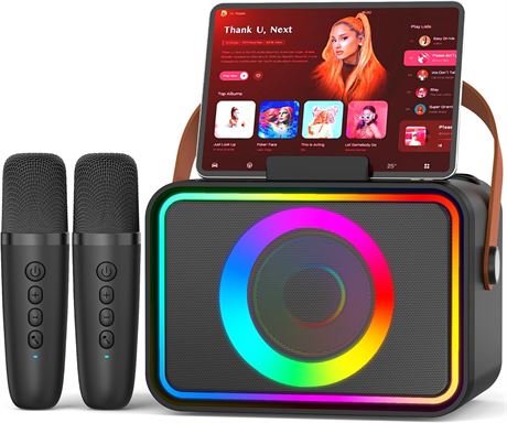 Machine de karaok  portable Bluetooth avec 2 micros sans fil, LED, amplis