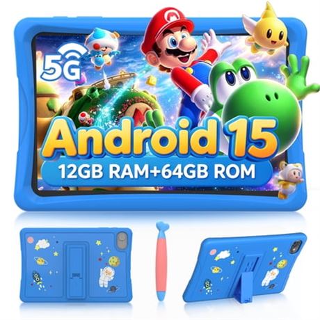 Kids Tablet, 10.1in, Quad-Core, 64GB, Case, Blue
