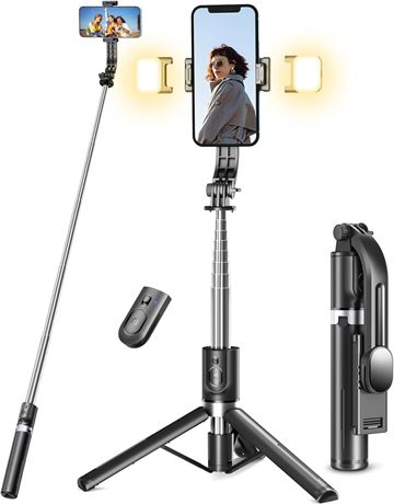 Pnitri 45-inch Selfie Stick Tripod with Remote, 2 Lights, 4-7 in Phones