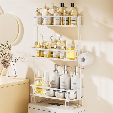 LAMU 3-Tier Over Toilet Storage Shelf Large Capacity Bathroom Organizer White