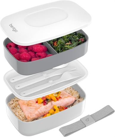 Bentgo Classic Stackable Bento Box, 2 Containers, Utensils, Gray