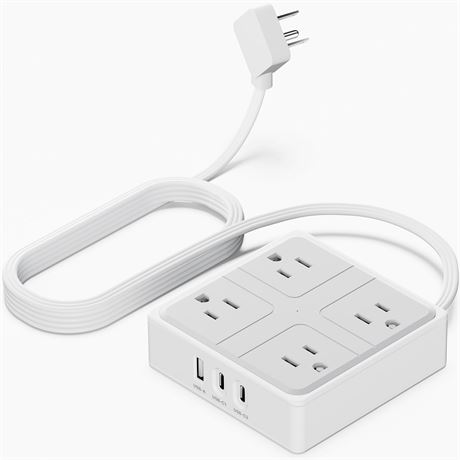 Multiprise plate USB-C, 1,2 m, 2 prises + 3 ports USB