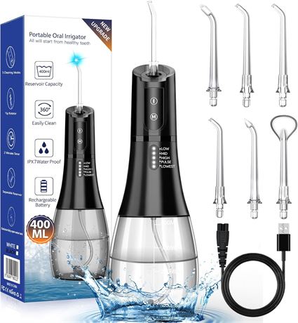 water dental floss (Small-400ML 6 Jet Tips), Black