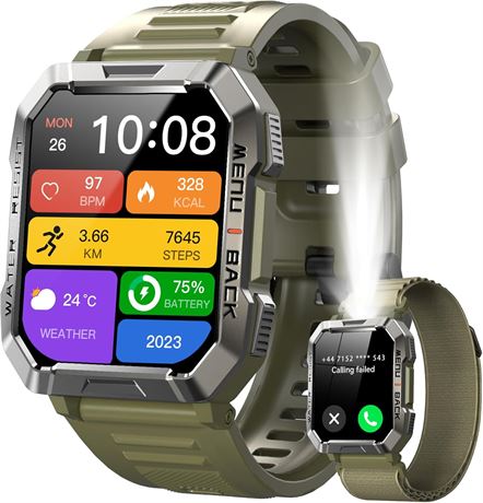 Military Smart Watch for Men Bluetooth Calls 2.01" Fitness Tracker
