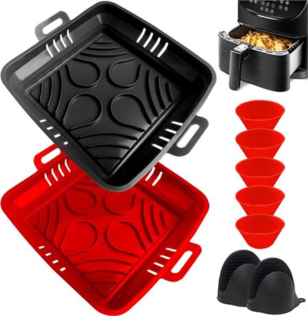Square Air Fryer Silicone Liners, Reusable, 8.67 Inch