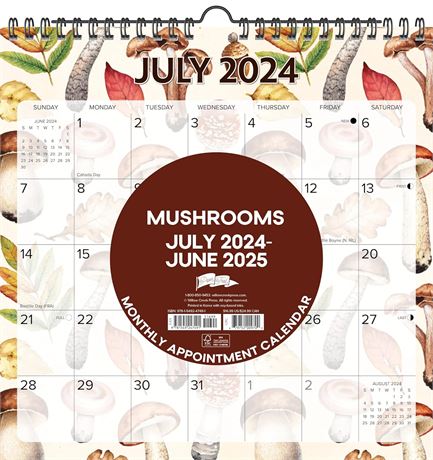 Calendrier Mural Champignons Juil 2024 - Juin 2025 12x12