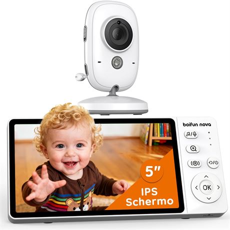 5" Baby Monitor No Wi-Fi, 1080P IPS Screen, 2-Way Audio, 3x Zoom