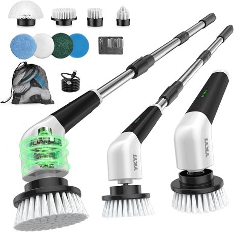 YKYI Electric Spin Scrubber, 8 Brush Heads, Cordless, 2 Speeds, Long Handle