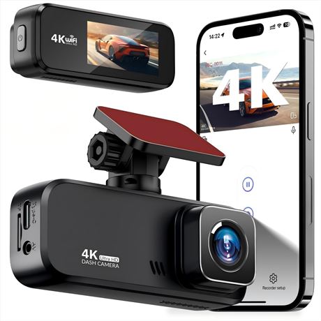 Dashcam 4K avant WiFi mini 1.97" WDR vision nuit 256 Go max