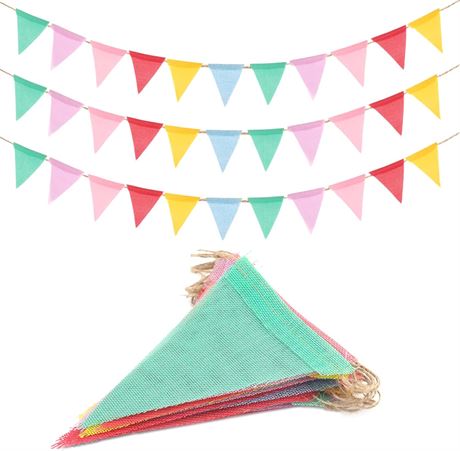 36PCS Burlap Bunting Banner Flags, 39Ft Triangle Garland for Parties & Events