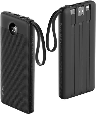 VRURC 10000mAh Portable Charger with Built-in Cables, 5 Outputs 2 Inputs