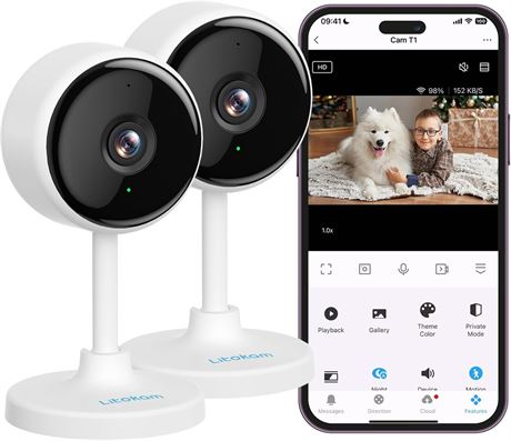 Little Elf Indoor Security Cameras, 2 Pack with Motion Detection & Night Vision
