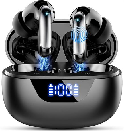 Wireless Earbuds Bluetooth 5.3, 48H, ENC Mics, IPX7 Waterproof, LED, Gym